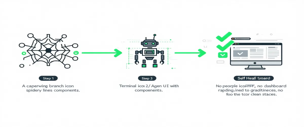 Three-step diagram: connect repo, BotGauge maps app, tests run and self-heal